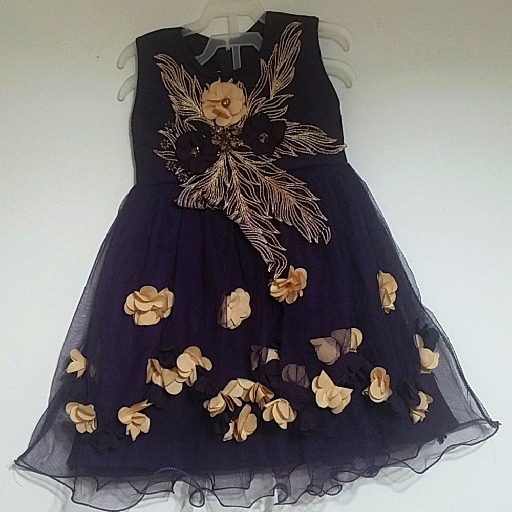 Purple dress with gold flower purple pair
